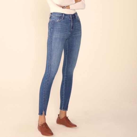Unpublished Anthro Double Seamed Skinny Jeans Slit Ankle Stretch Sz 27 - Picture 1 of 13